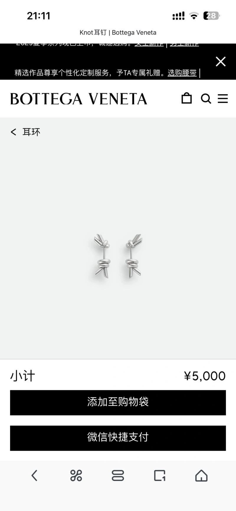 Bottega Veneta Earrings QuickDry 208887
