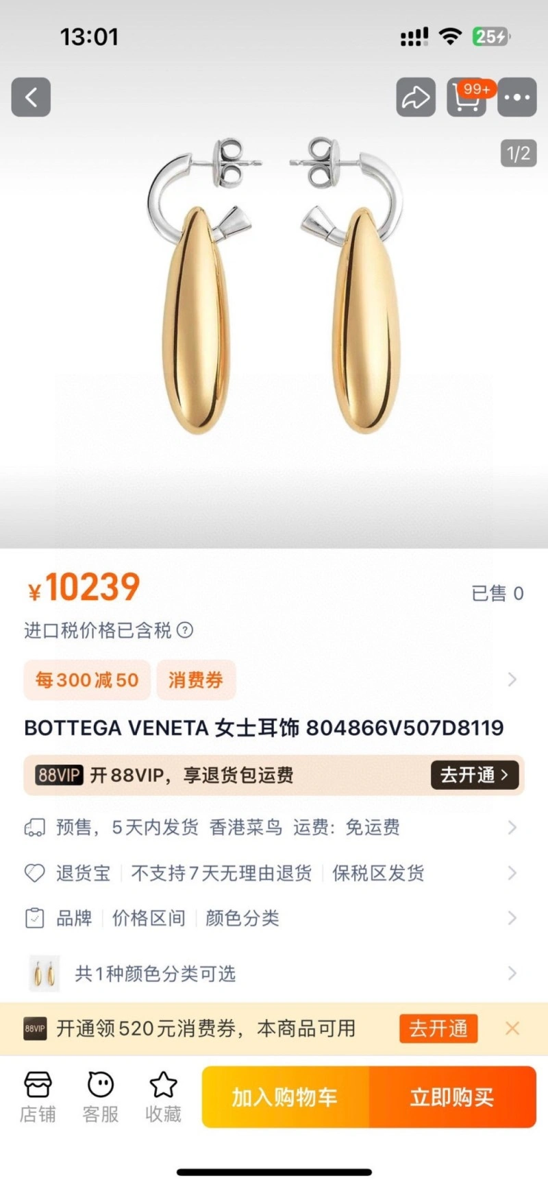 Bottega Veneta Earrings Upgraded 208870