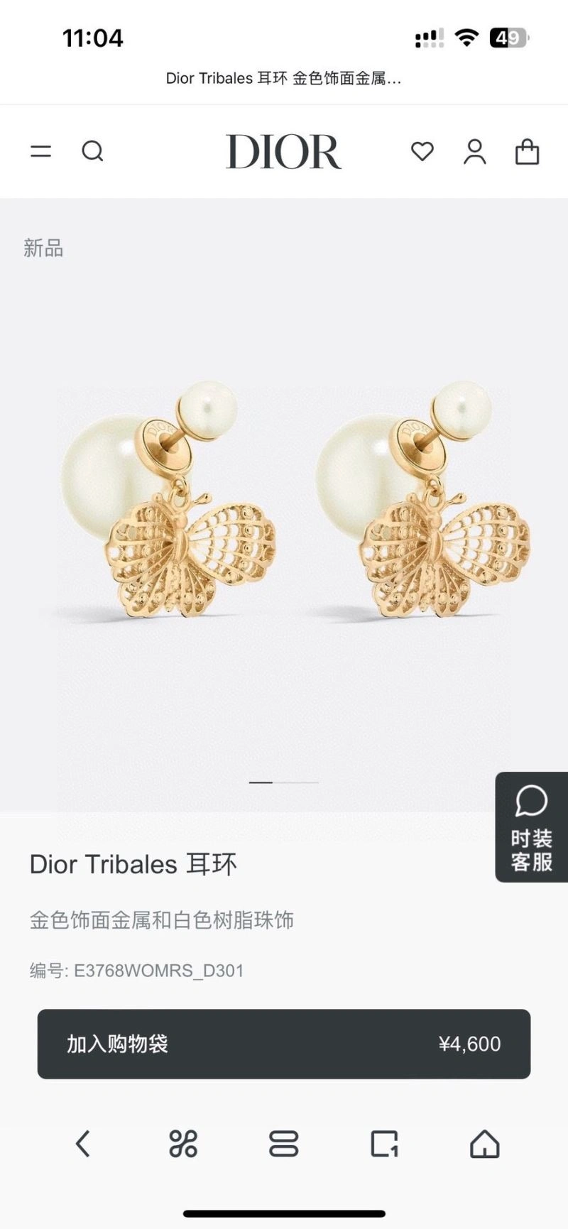 Christian Dior Earrings ZipUp 234424