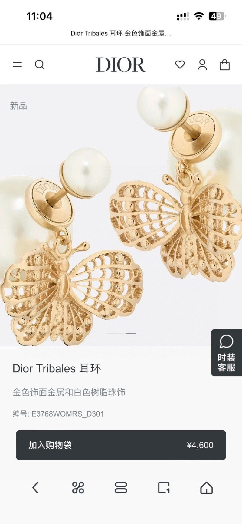 Christian Dior Earrings ZipUp 234424