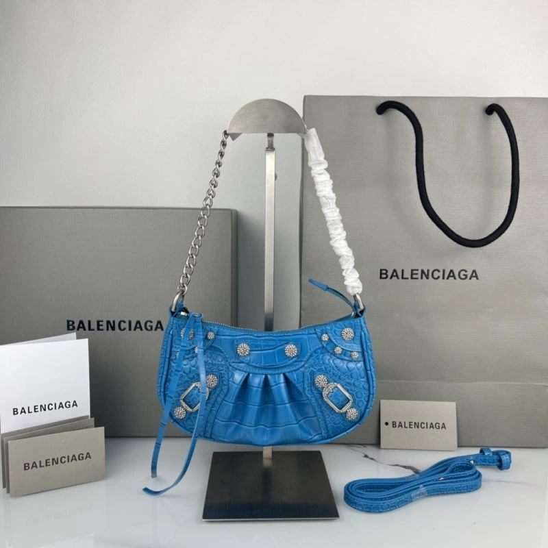 Bold Crocodile Blue Le Cagole Mini Chain Motorcycle Bag with Rhinestones 78816
