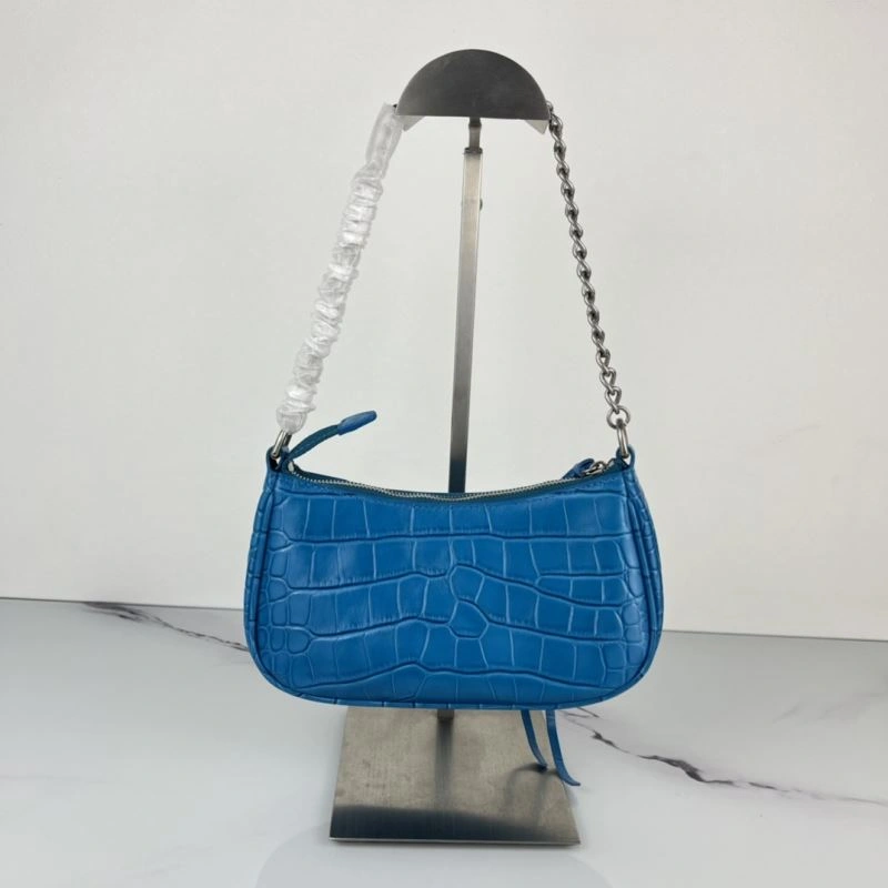 Bold Crocodile Blue Le Cagole Mini Chain Motorcycle Bag with Rhinestones 78816