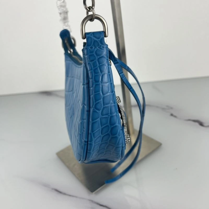 Bold Crocodile Blue Le Cagole Mini Chain Motorcycle Bag with Rhinestones 78816
