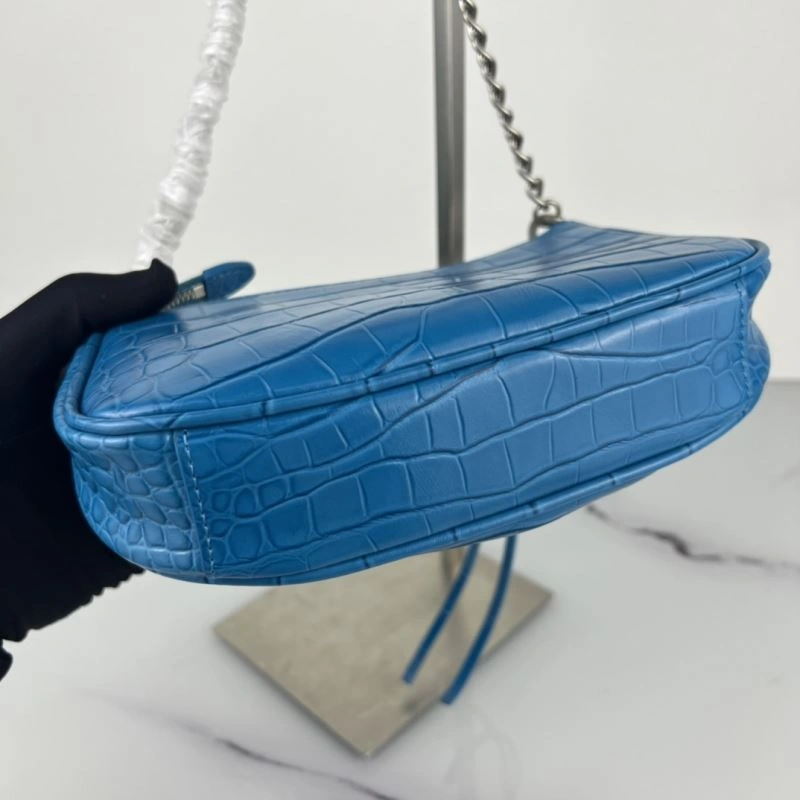 Bold Crocodile Blue Le Cagole Mini Chain Motorcycle Bag with Rhinestones 78816