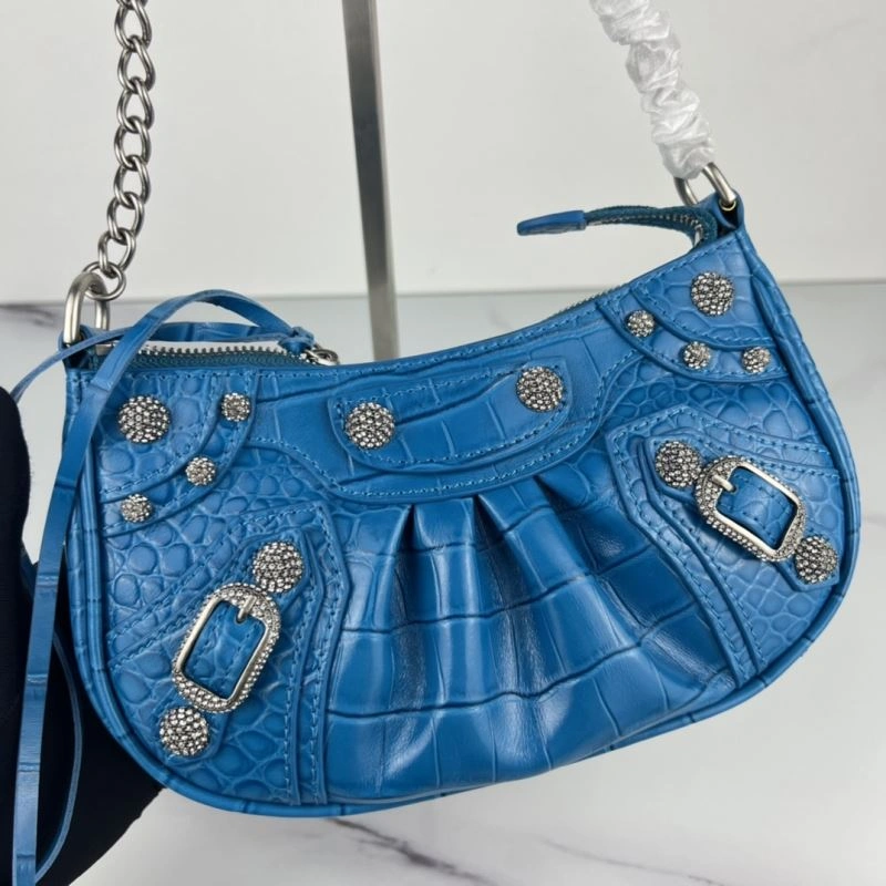 Bold Crocodile Blue Le Cagole Mini Chain Motorcycle Bag with Rhinestones 78816