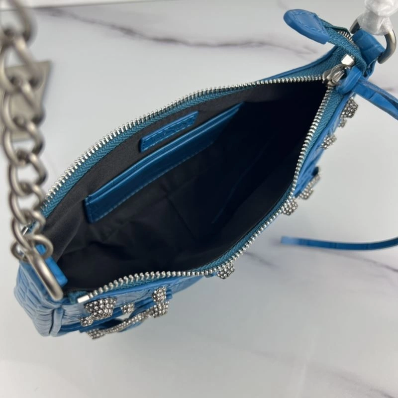 Bold Crocodile Blue Le Cagole Mini Chain Motorcycle Bag with Rhinestones 78816