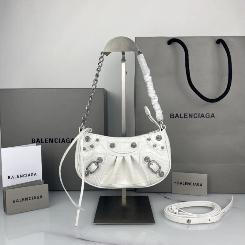 Crocodile White Le Cagole Mini Chain Motorcycle Bag with Rhinestones SmoothTexture 78832
