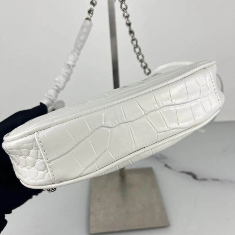 Crocodile White Le Cagole Mini Chain Motorcycle Bag with Rhinestones SmoothTexture 78832