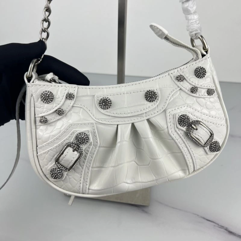 Crocodile White Le Cagole Mini Chain Motorcycle Bag with Rhinestones SmoothTexture 78832