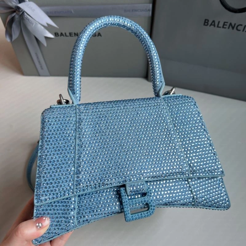 Diamante Hourglass Bag in Water Blue with B-Shaped Buckle Trendy 70054