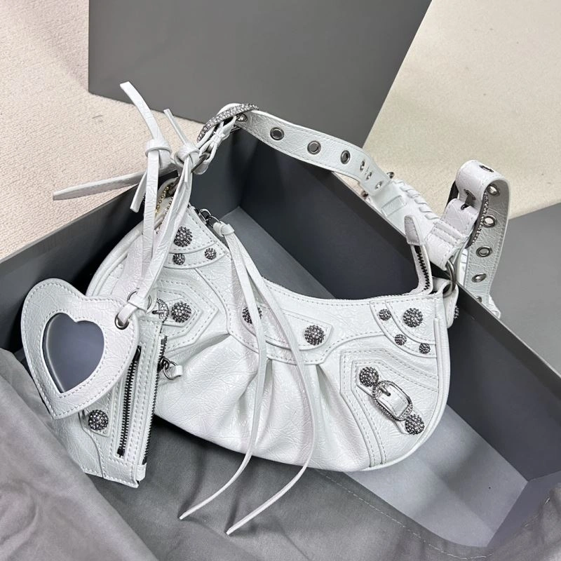 SmoothTexture Le Cagole Half-Moon Dumpling Motorcycle Bag - Diamond Buckle White 78830