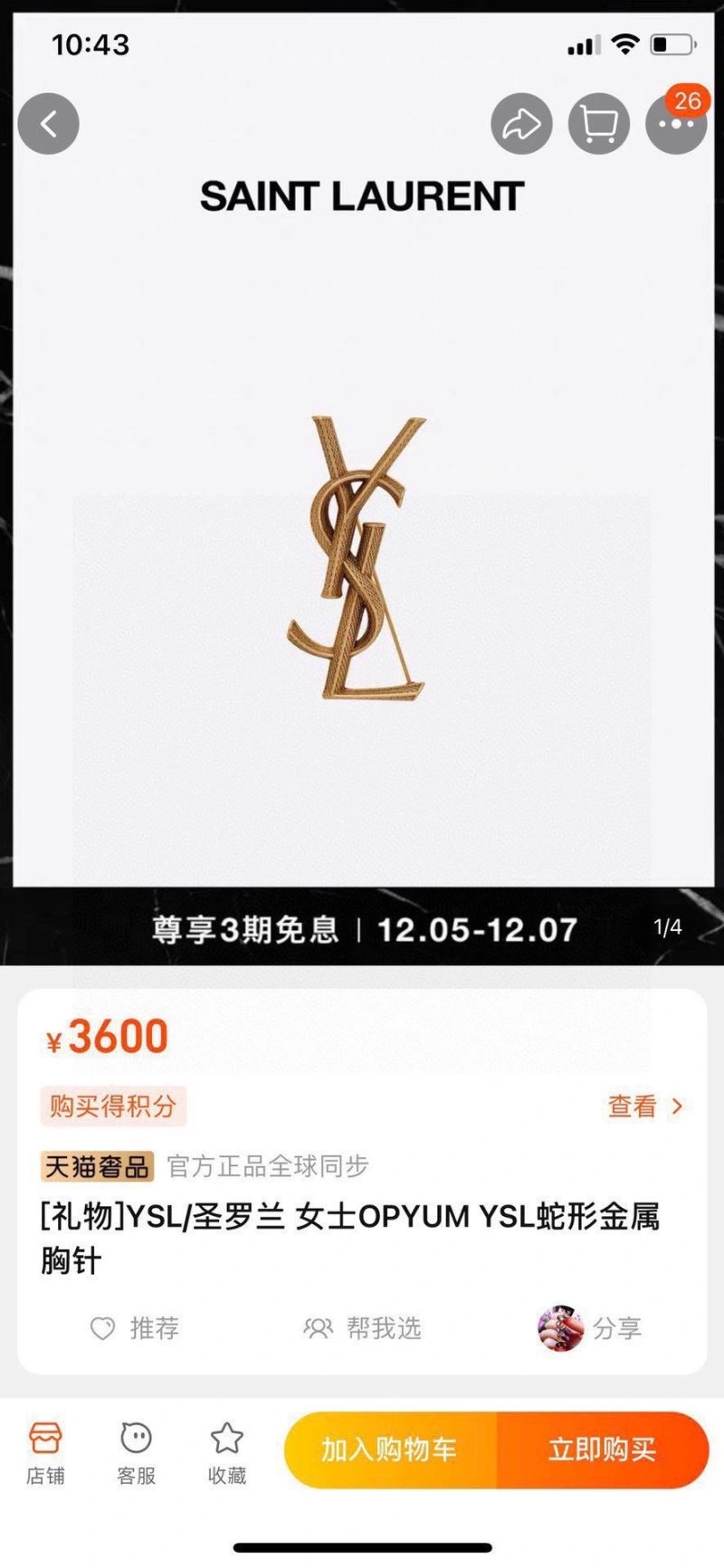 Ysl Brooches Packable 212704